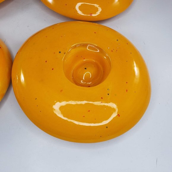 Egg Holder Plate Bowl Pottery Set Of 4 Speckled Yellow Hand Painted Handmade - Picture 8 of 14